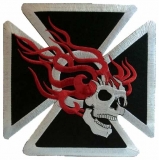 Rückenaufnäher - Eisernes Kreuz mit Flammen-Schädel