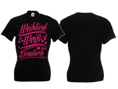 Frauen T-Shirt - weiblich/weiß/deutsch - schwarz/rosa