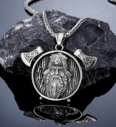 Halskette - Odin mit Äxten - silber Optik